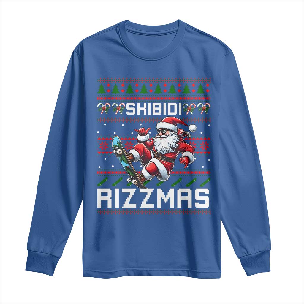 Funny Xmas Long Sleeve Shirt Skibidi Rizzmas Cool Santa Skateboard Rizz