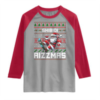 Funny Xmas Raglan Shirt Skibidi Rizzmas Cool Santa Skateboard Rizz