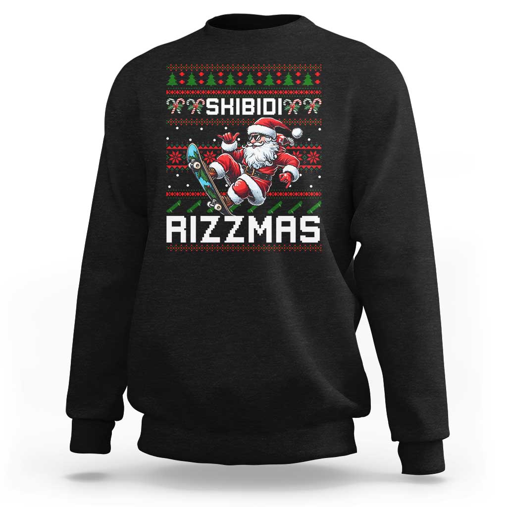 Funny Xmas Sweatshirt Skibidi Rizzmas Cool Santa Skateboard Rizz - Wonder Print Shop