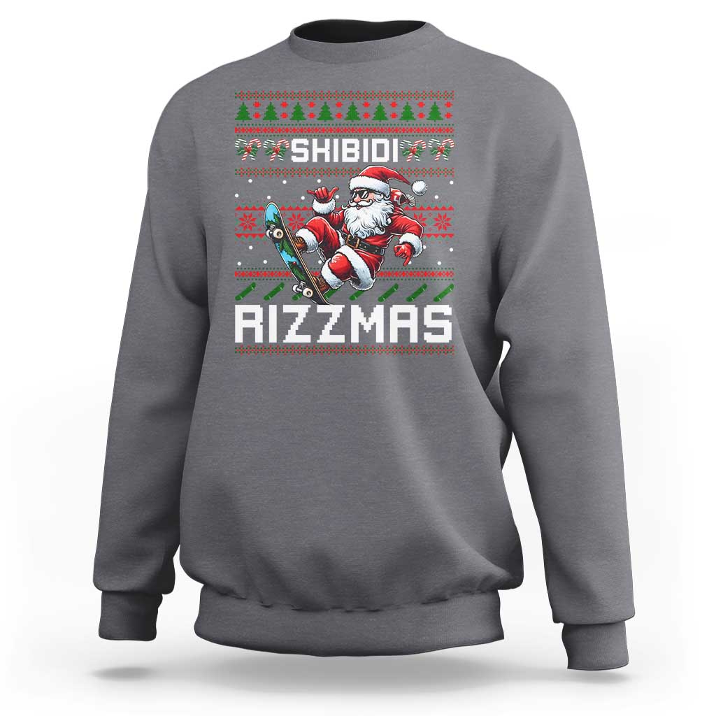 Funny Xmas Sweatshirt Skibidi Rizzmas Cool Santa Skateboard Rizz - Wonder Print Shop