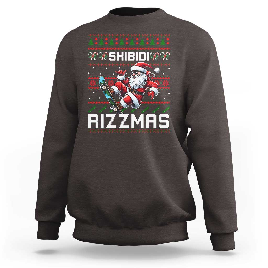 Funny Xmas Sweatshirt Skibidi Rizzmas Cool Santa Skateboard Rizz - Wonder Print Shop