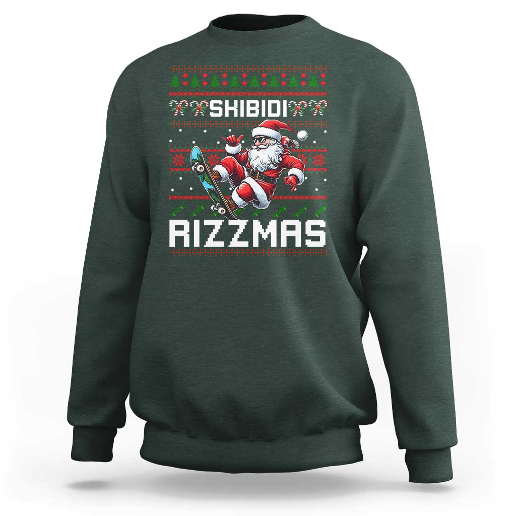 Funny Xmas Sweatshirt Skibidi Rizzmas Cool Santa Skateboard Rizz - Wonder Print Shop