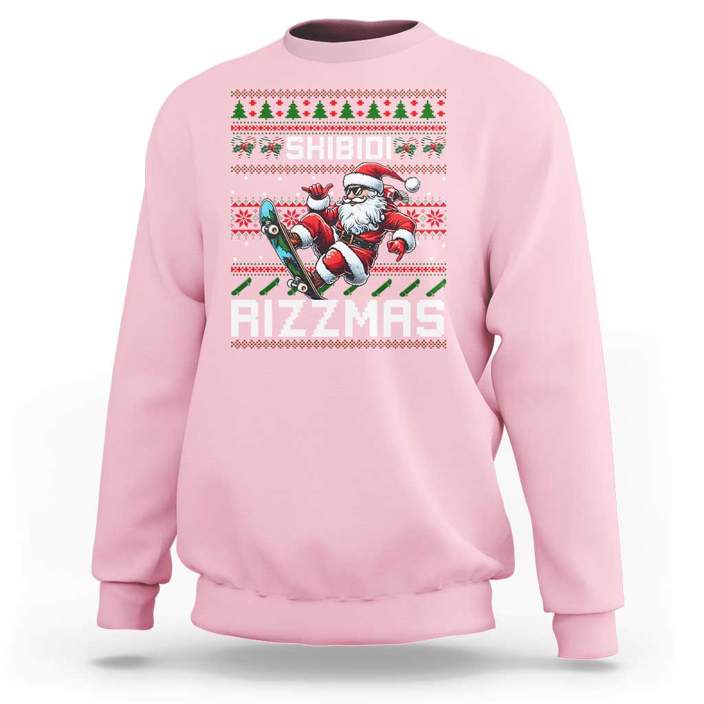 Funny Xmas Sweatshirt Skibidi Rizzmas Cool Santa Skateboard Rizz - Wonder Print Shop