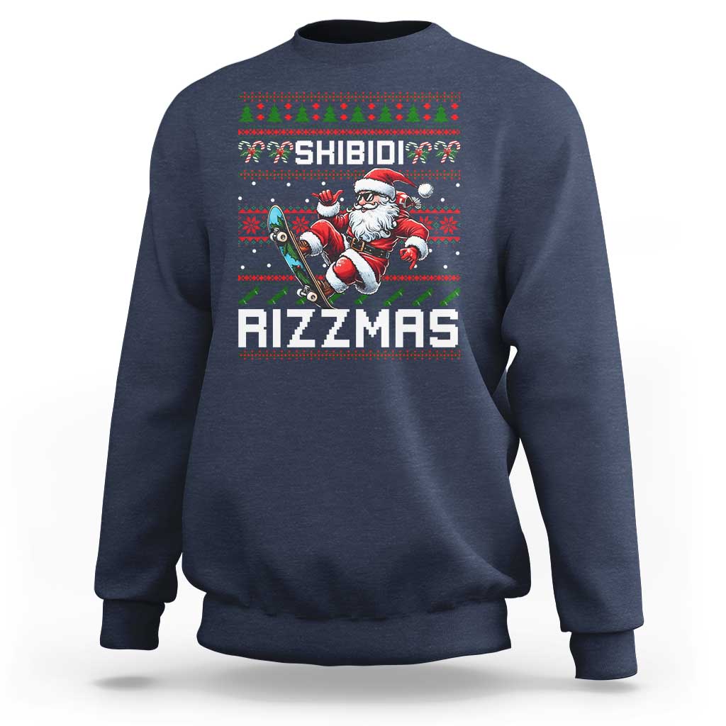 Funny Xmas Sweatshirt Skibidi Rizzmas Cool Santa Skateboard Rizz - Wonder Print Shop