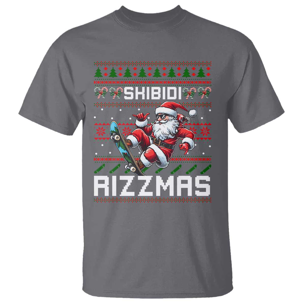 Funny Xmas T Shirt Skibidi Rizzmas Cool Santa Skateboard Rizz - Wonder Print Shop