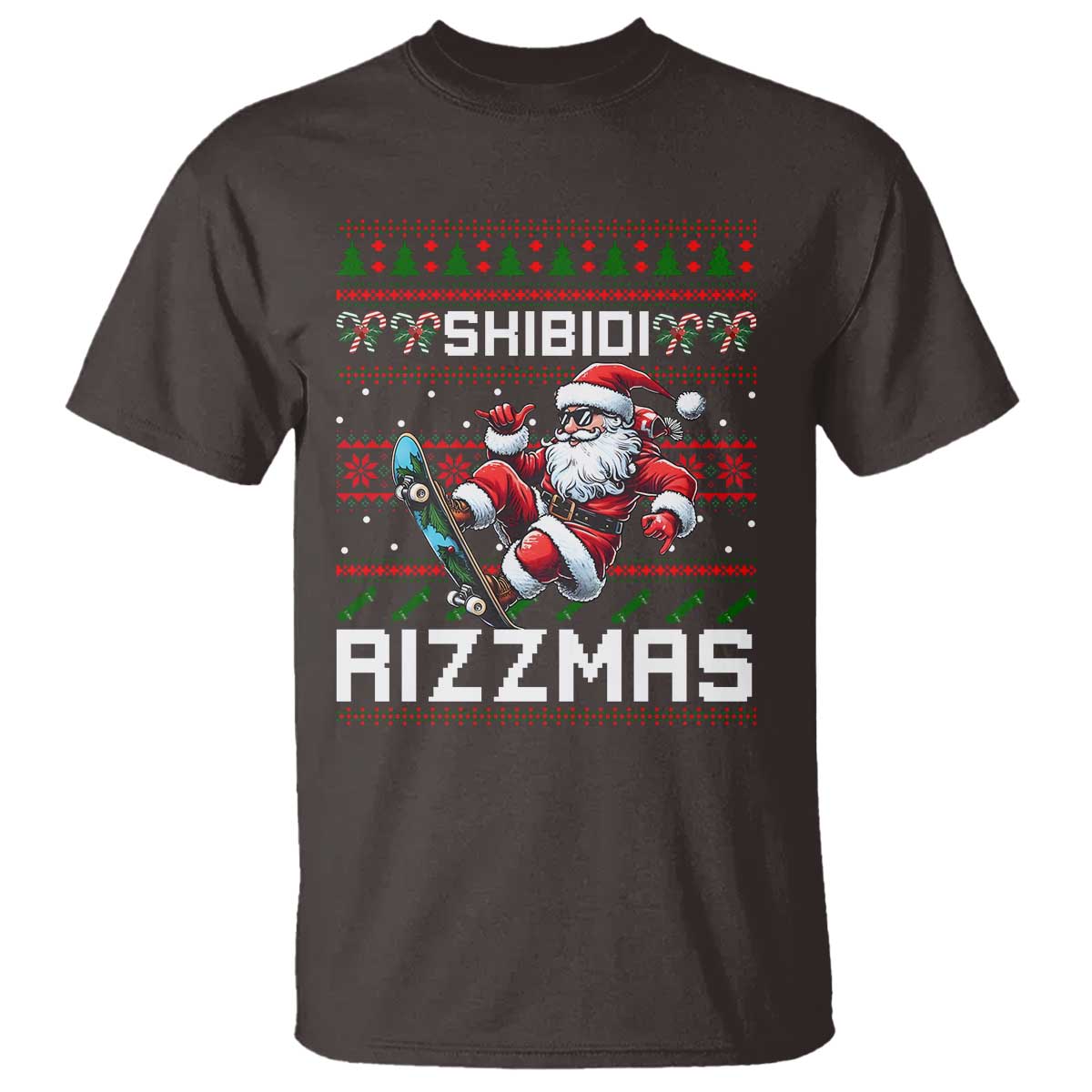 Funny Xmas T Shirt Skibidi Rizzmas Cool Santa Skateboard Rizz - Wonder Print Shop