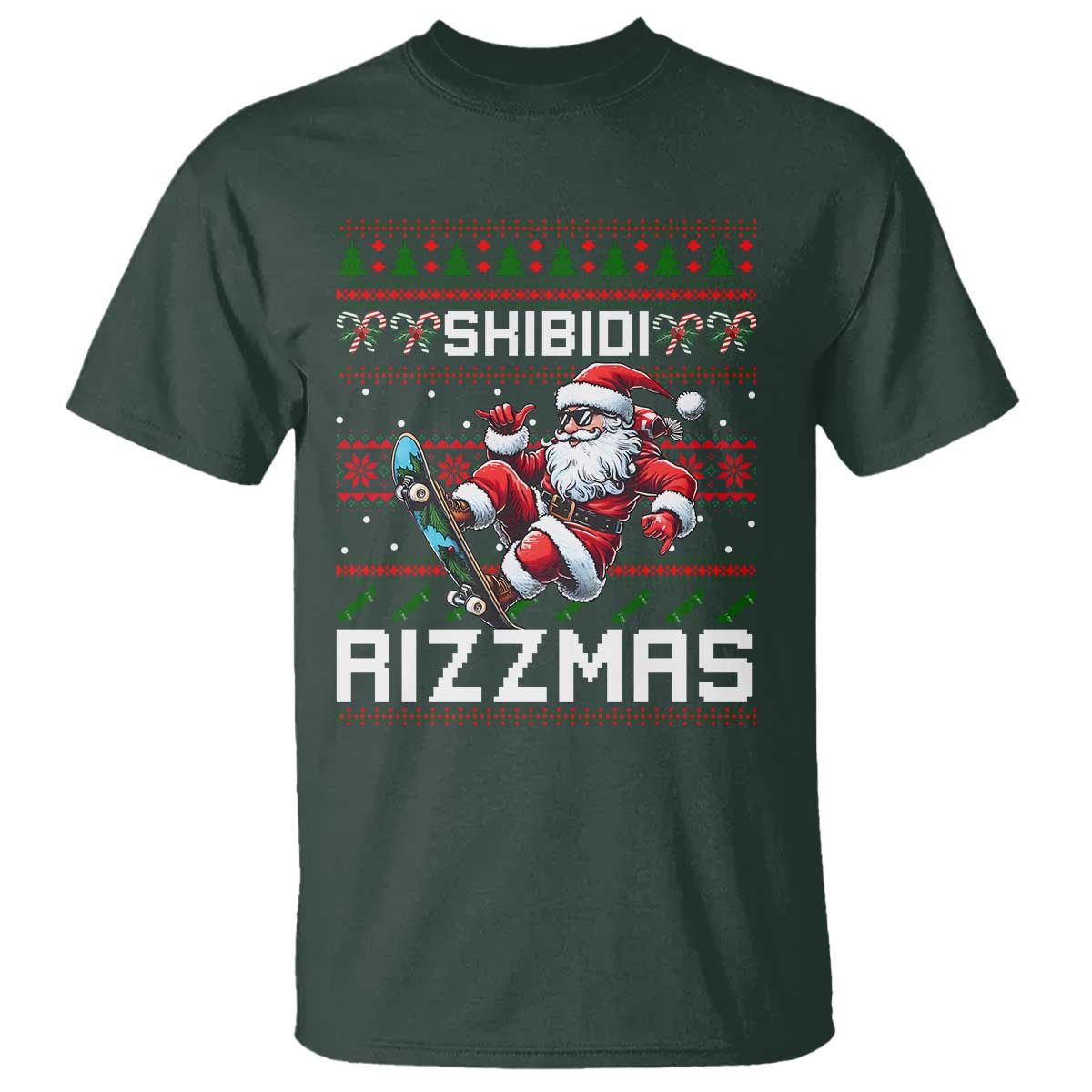 Funny Xmas T Shirt Skibidi Rizzmas Cool Santa Skateboard Rizz - Wonder Print Shop