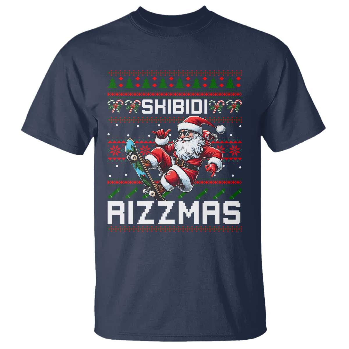 Funny Xmas T Shirt Skibidi Rizzmas Cool Santa Skateboard Rizz - Wonder Print Shop