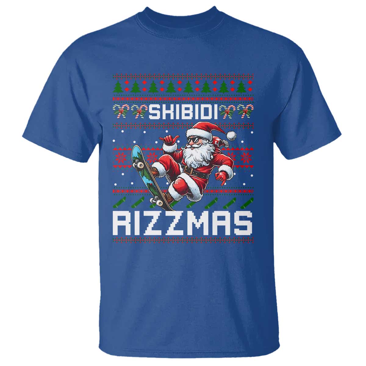 Funny Xmas T Shirt Skibidi Rizzmas Cool Santa Skateboard Rizz - Wonder Print Shop