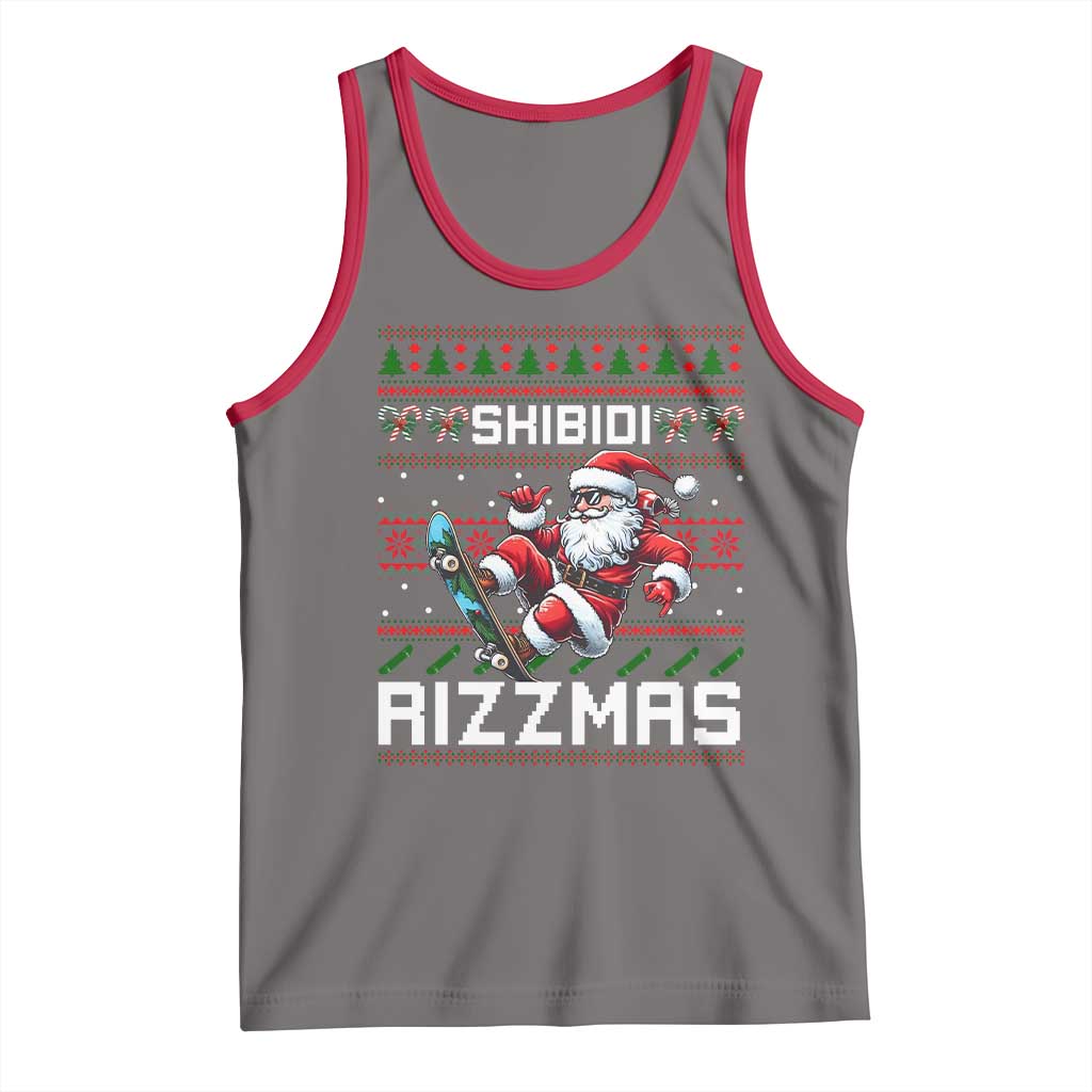 Funny Xmas Tank Top Skibidi Rizzmas Cool Santa Skateboard Rizz
