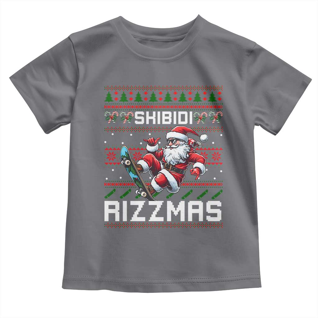 Funny Xmas Toddler T Shirt Skibidi Rizzmas Cool Santa Skateboard Rizz