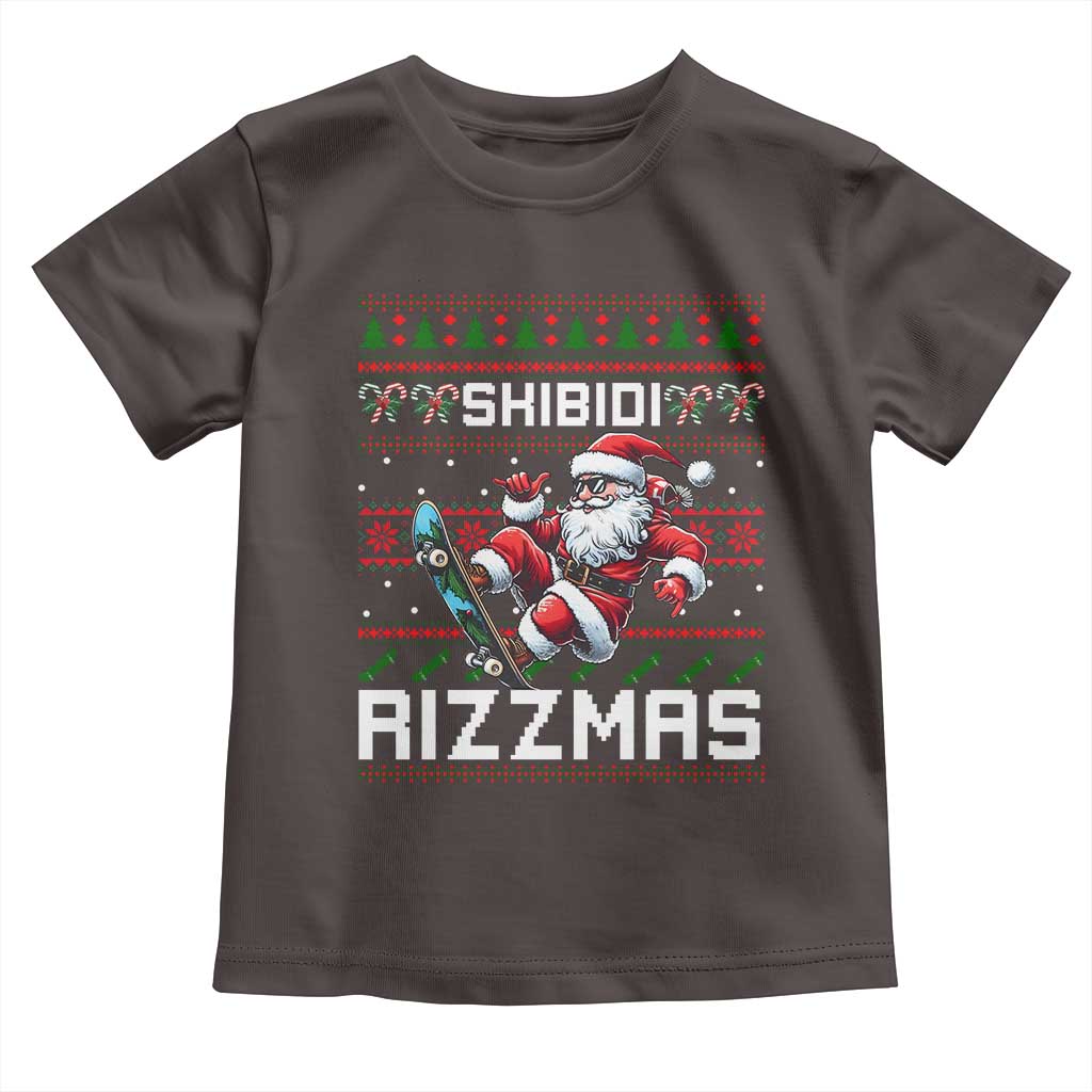 Funny Xmas Toddler T Shirt Skibidi Rizzmas Cool Santa Skateboard Rizz