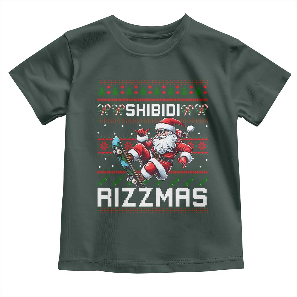 Funny Xmas Toddler T Shirt Skibidi Rizzmas Cool Santa Skateboard Rizz