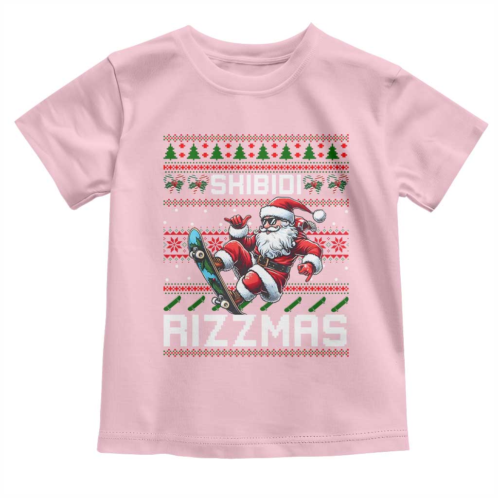 Funny Xmas Toddler T Shirt Skibidi Rizzmas Cool Santa Skateboard Rizz