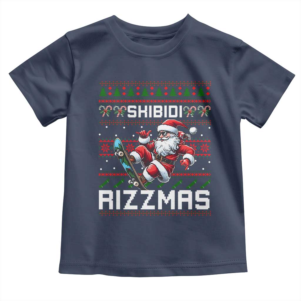 Funny Xmas Toddler T Shirt Skibidi Rizzmas Cool Santa Skateboard Rizz