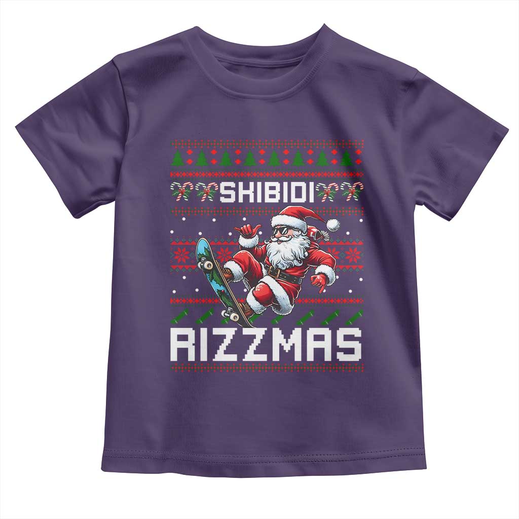 Funny Xmas Toddler T Shirt Skibidi Rizzmas Cool Santa Skateboard Rizz