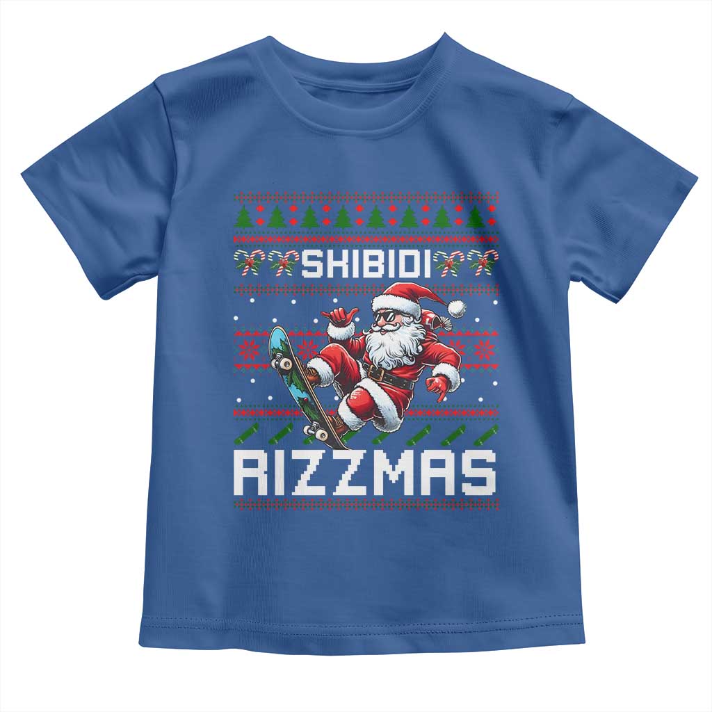 Funny Xmas Toddler T Shirt Skibidi Rizzmas Cool Santa Skateboard Rizz