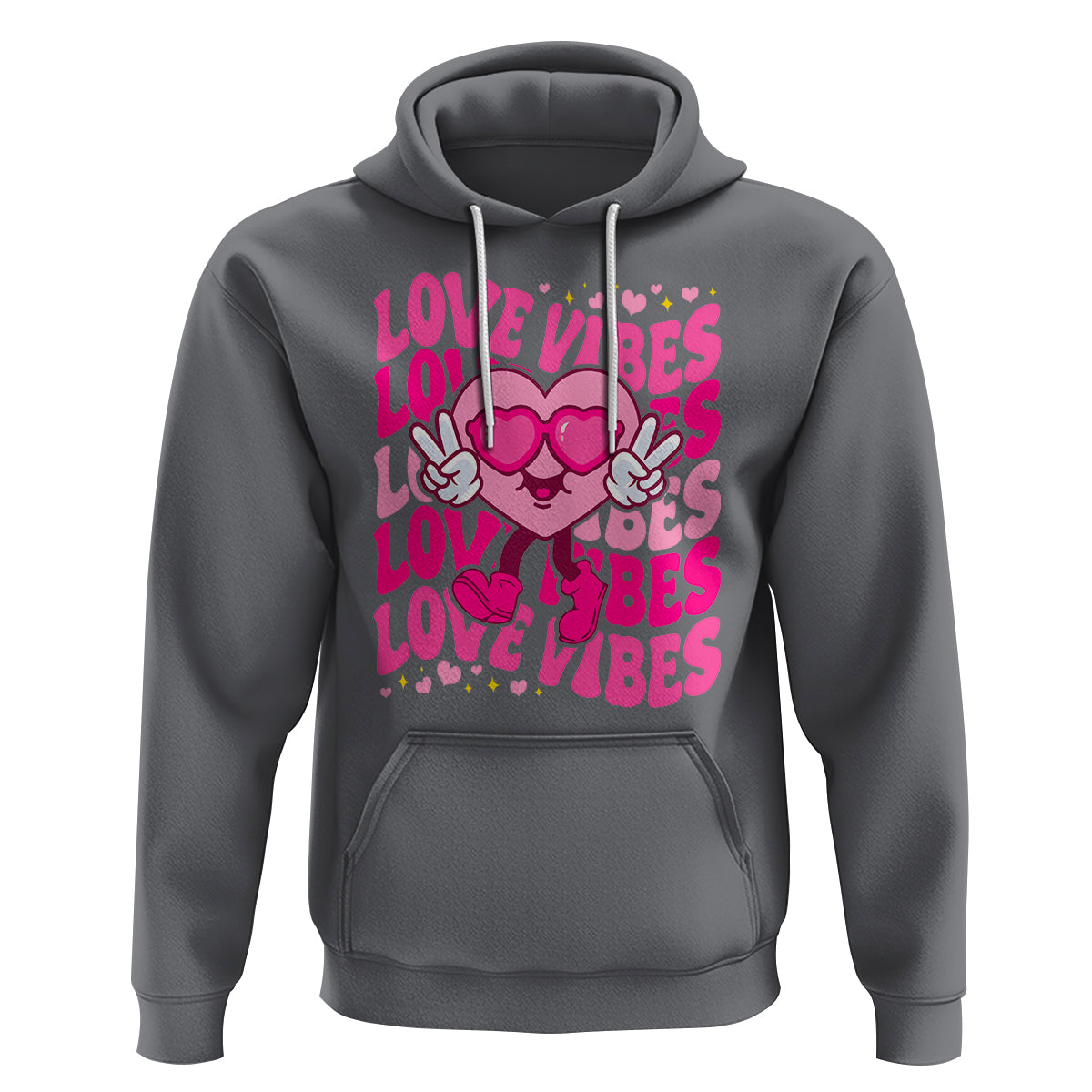 Valentine's Day Hoodie Retro Groovy Love Vibes Heart Eyes - Wonder Print Shop