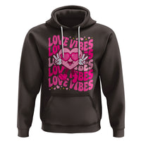 Valentine's Day Hoodie Retro Groovy Love Vibes Heart Eyes - Wonder Print Shop