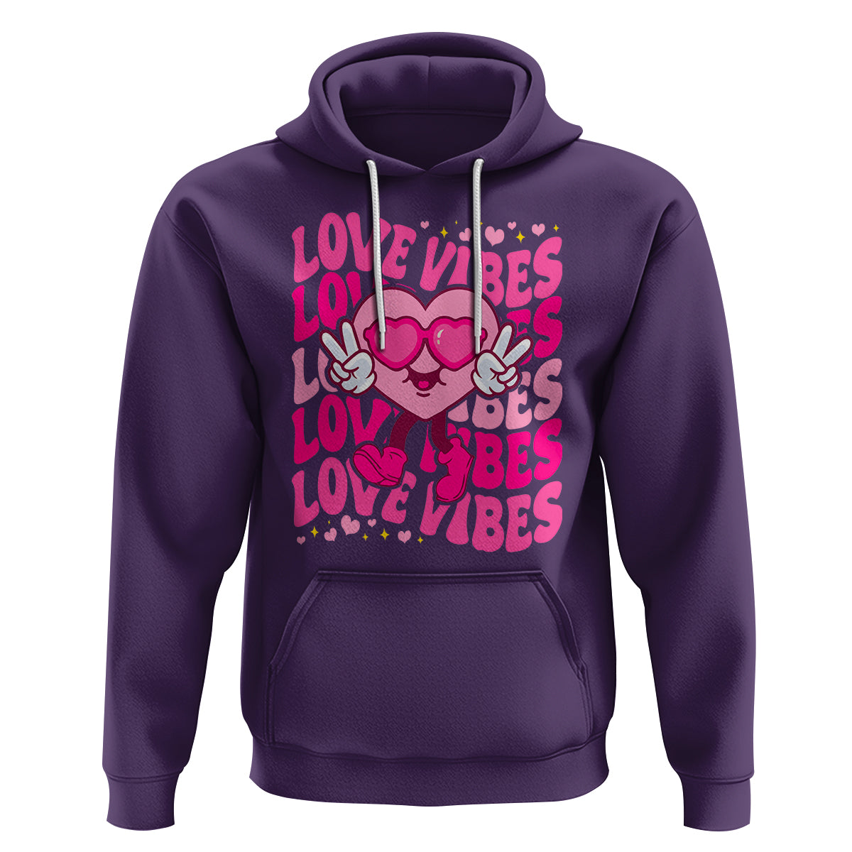 Valentine's Day Hoodie Retro Groovy Love Vibes Heart Eyes - Wonder Print Shop