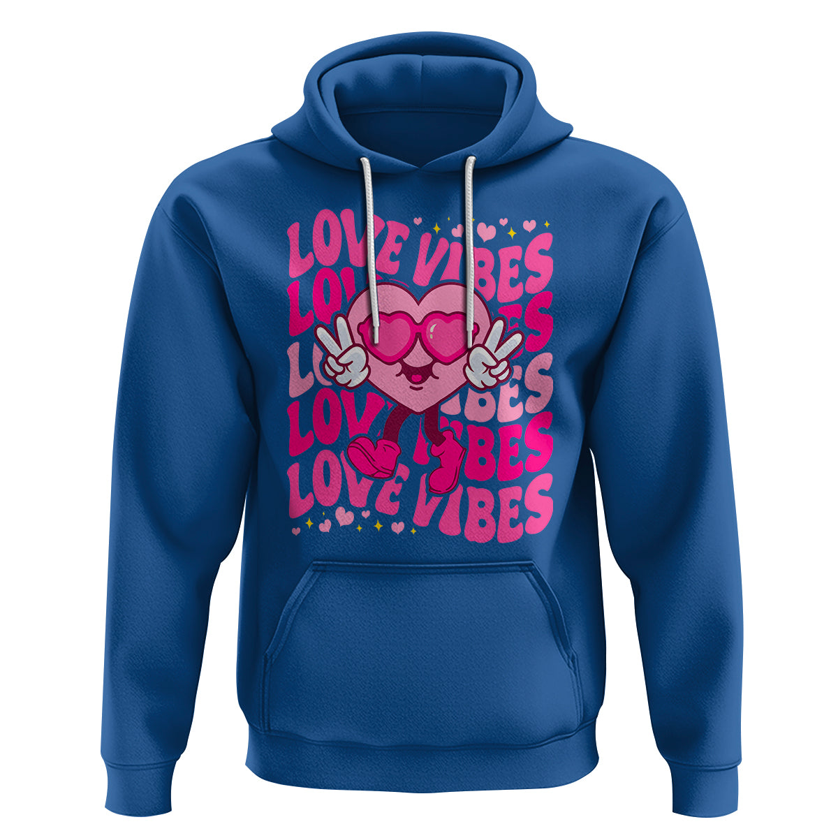 Valentine's Day Hoodie Retro Groovy Love Vibes Heart Eyes - Wonder Print Shop