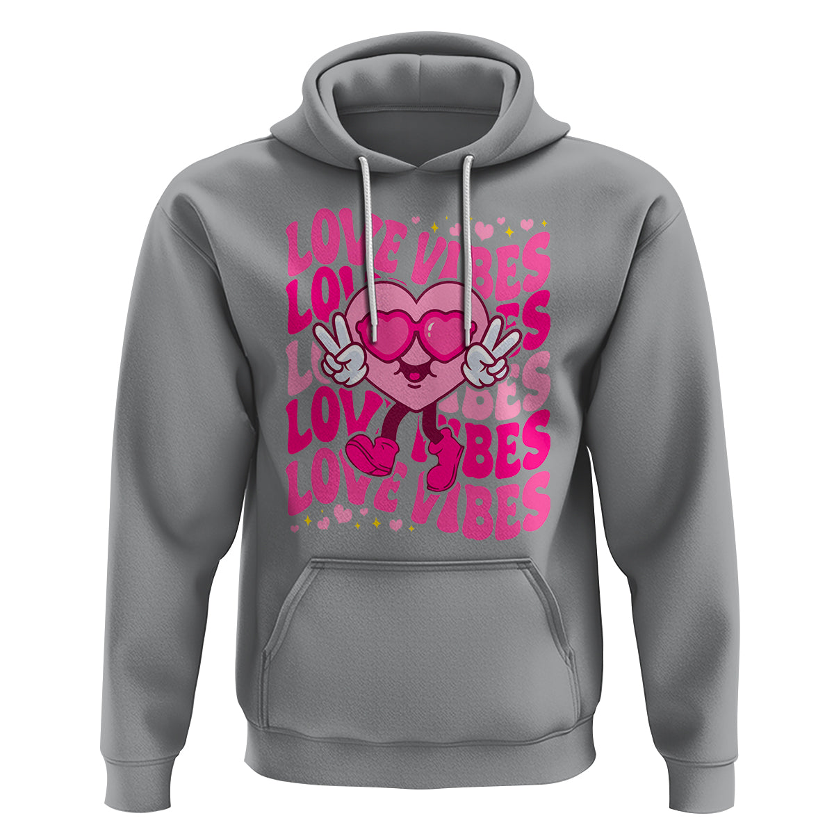 Valentine's Day Hoodie Retro Groovy Love Vibes Heart Eyes - Wonder Print Shop