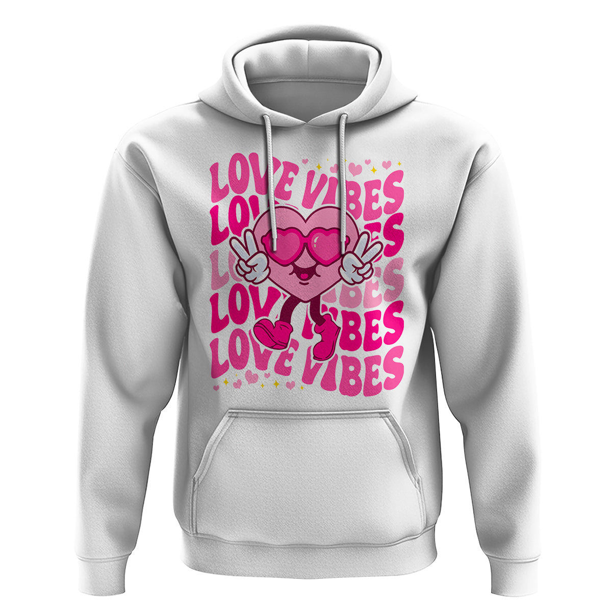 Valentine's Day Hoodie Retro Groovy Love Vibes Heart Eyes - Wonder Print Shop