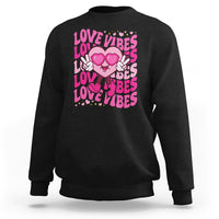 Valentine's Day Sweatshirt Retro Groovy Love Vibes Heart Eyes - Wonder Print Shop