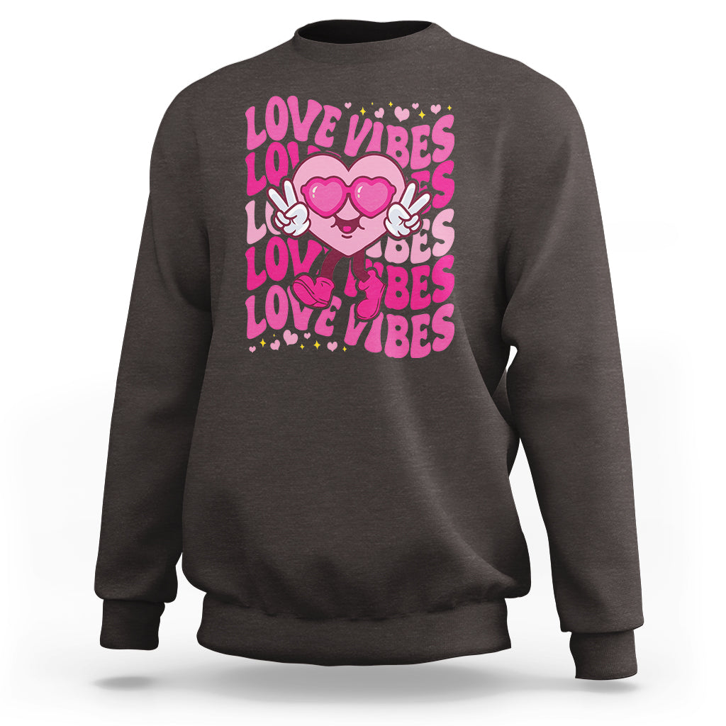 Valentine's Day Sweatshirt Retro Groovy Love Vibes Heart Eyes - Wonder Print Shop