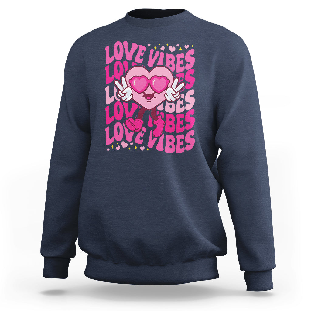 Valentine's Day Sweatshirt Retro Groovy Love Vibes Heart Eyes - Wonder Print Shop