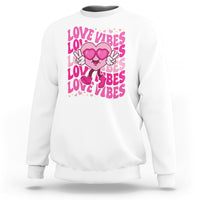 Valentine's Day Sweatshirt Retro Groovy Love Vibes Heart Eyes - Wonder Print Shop