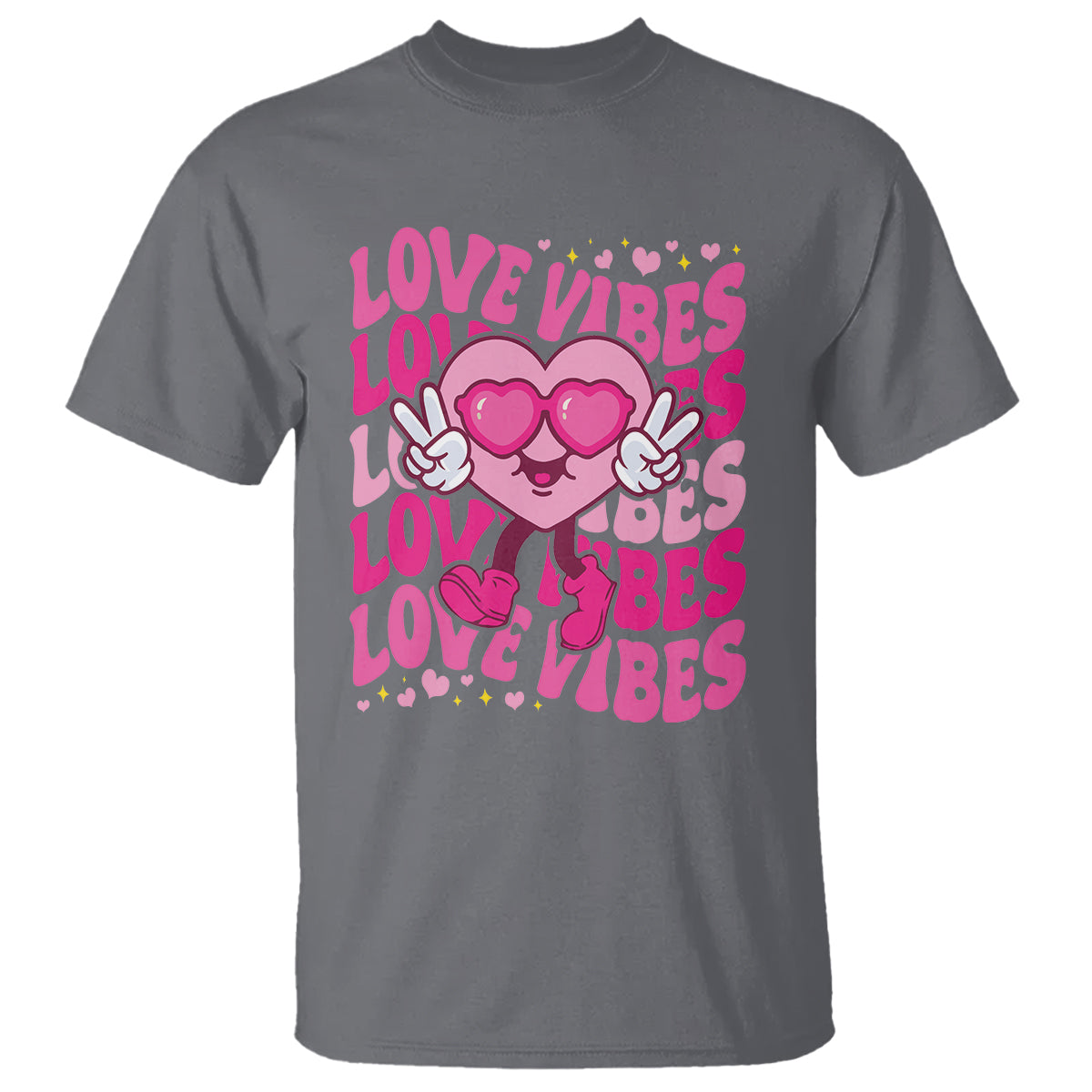 Valentine's Day T Shirt Retro Groovy Love Vibes Heart Eyes - Wonder Print Shop