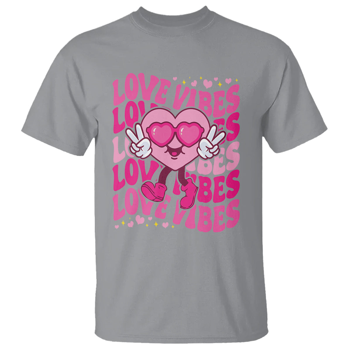 Valentine's Day T Shirt Retro Groovy Love Vibes Heart Eyes - Wonder Print Shop