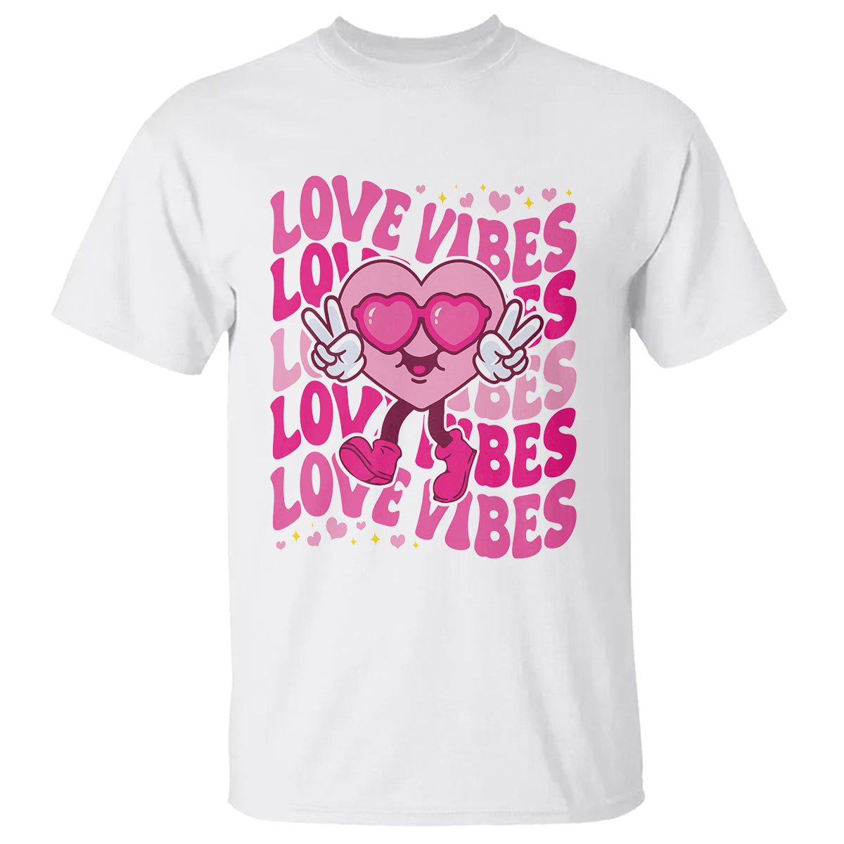 Valentine's Day T Shirt Retro Groovy Love Vibes Heart Eyes - Wonder Print Shop