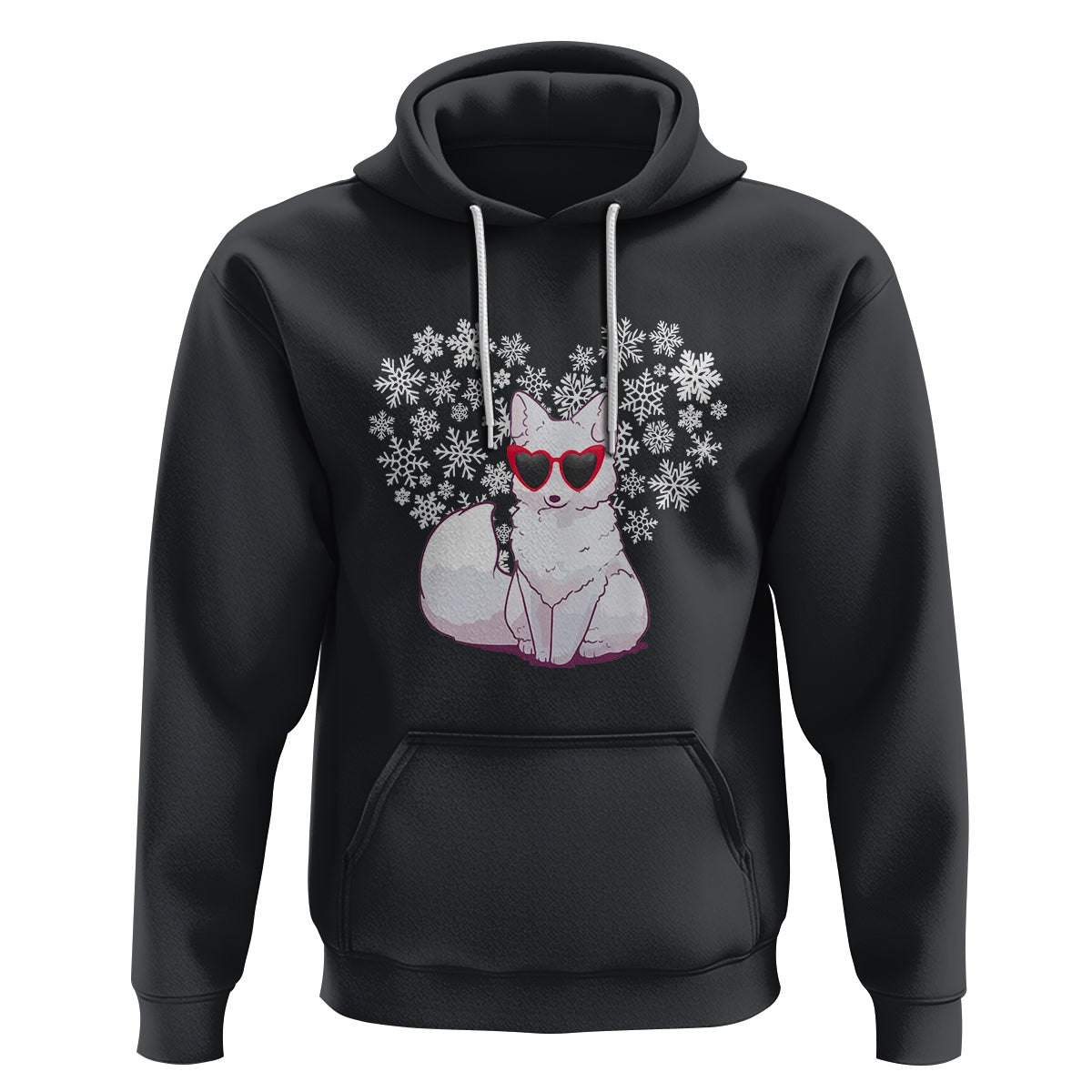 Valentine's Day Hoodie Arctic Snow Fox Heart Glasses Snowflake Animal Lover - Wonder Print Shop