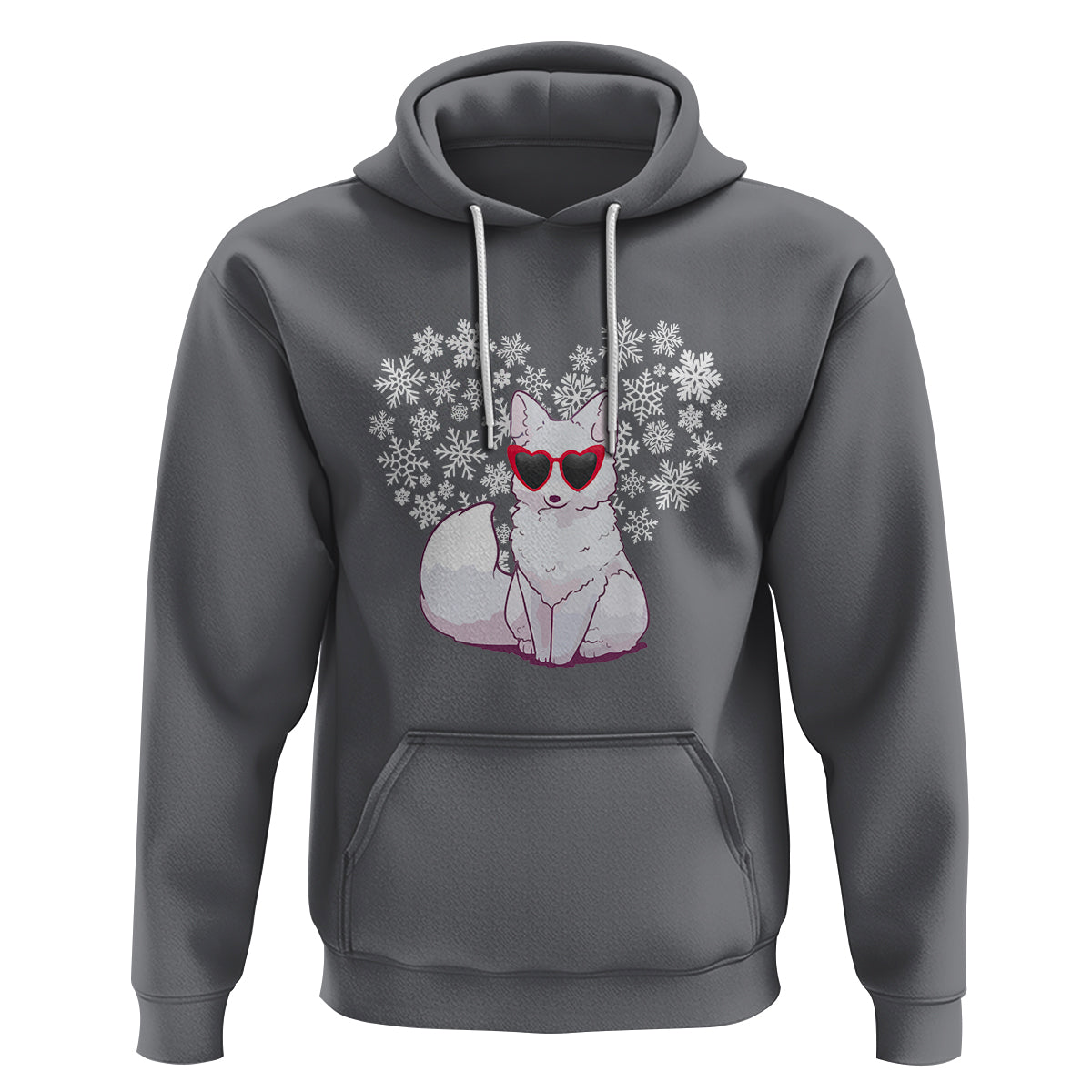 Valentine's Day Hoodie Arctic Snow Fox Heart Glasses Snowflake Animal Lover - Wonder Print Shop