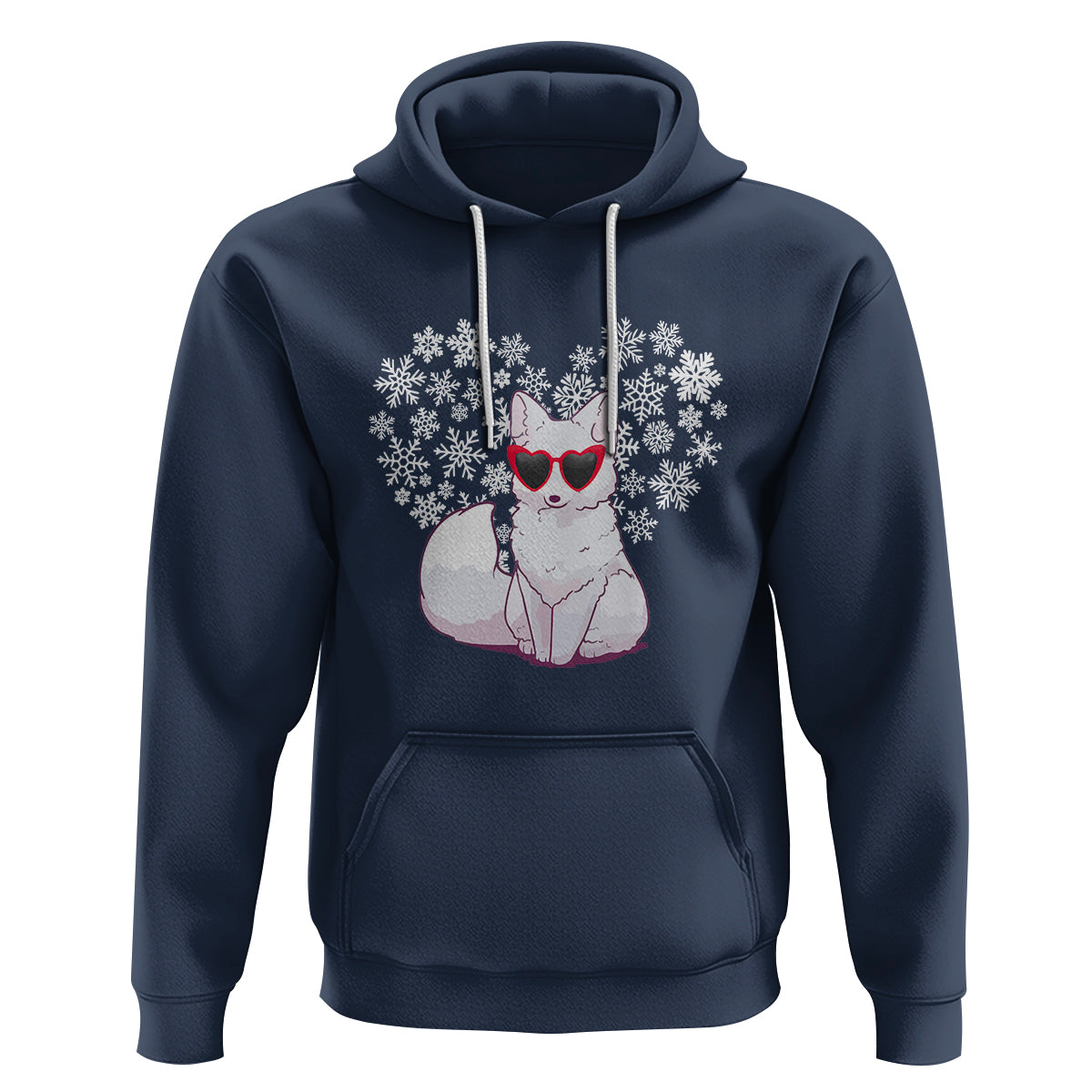 Valentine's Day Hoodie Arctic Snow Fox Heart Glasses Snowflake Animal Lover - Wonder Print Shop