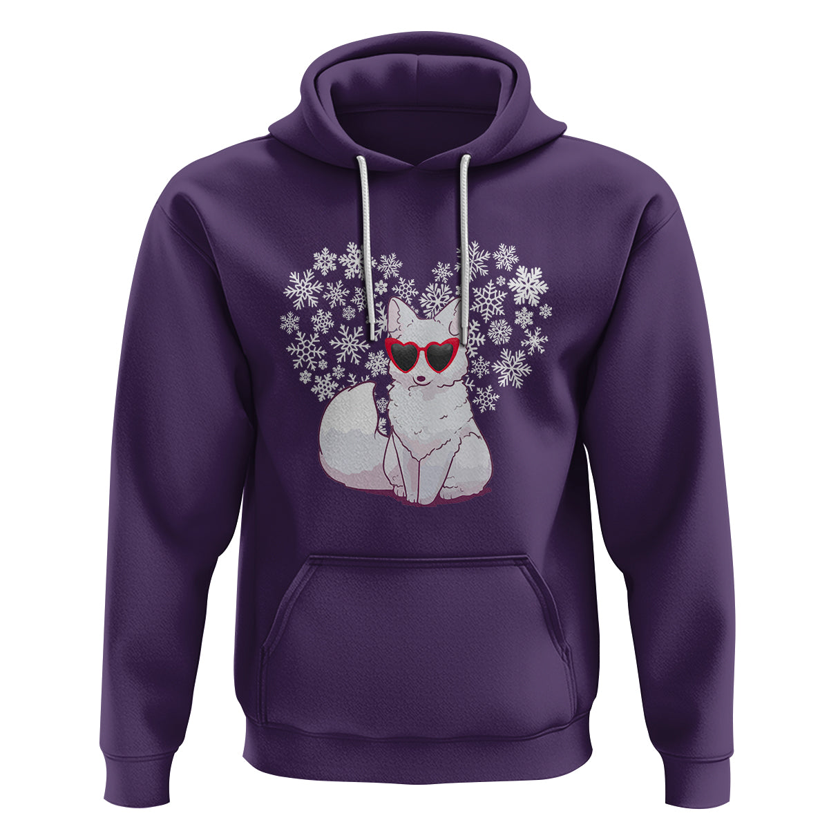 Valentine's Day Hoodie Arctic Snow Fox Heart Glasses Snowflake Animal Lover - Wonder Print Shop