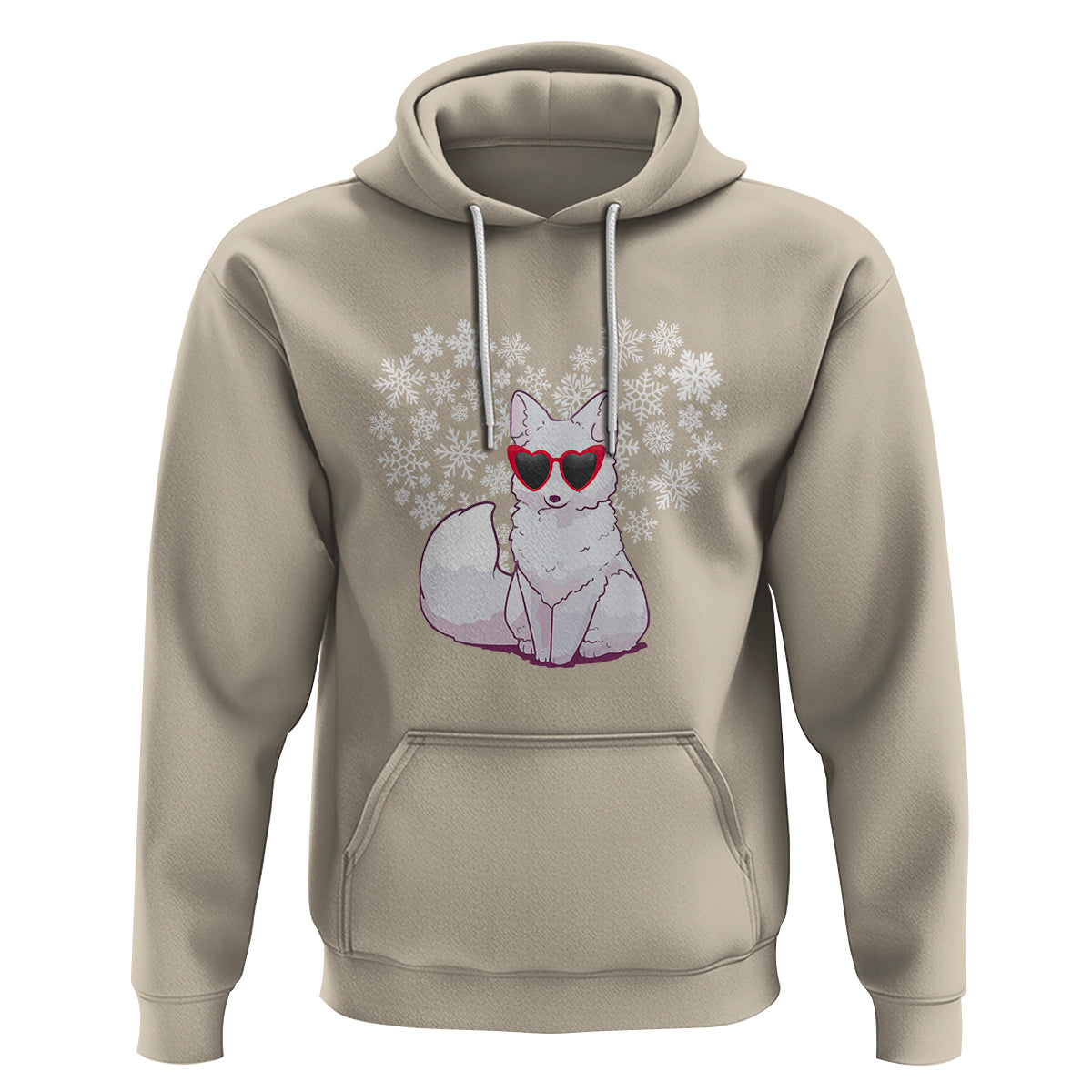 Valentine's Day Hoodie Arctic Snow Fox Heart Glasses Snowflake Animal Lover - Wonder Print Shop