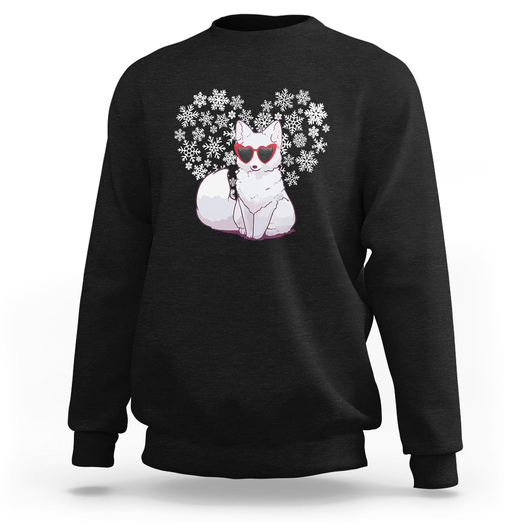 Valentine's Day Sweatshirt Arctic Snow Fox Heart Glasses Snowflake Animal Lover - Wonder Print Shop