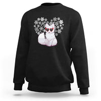 Valentine's Day Sweatshirt Arctic Snow Fox Heart Glasses Snowflake Animal Lover - Wonder Print Shop