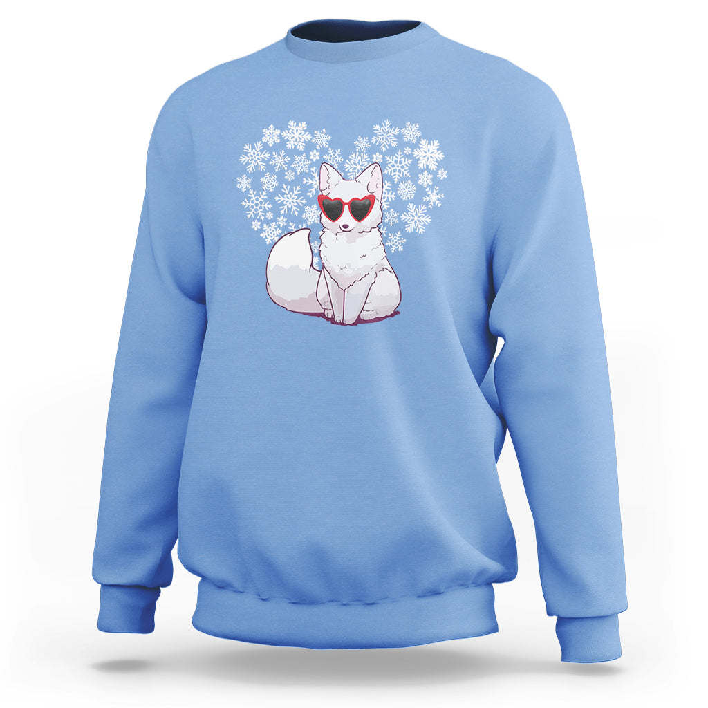Valentine's Day Sweatshirt Arctic Snow Fox Heart Glasses Snowflake Animal Lover - Wonder Print Shop