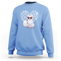 Valentine's Day Sweatshirt Arctic Snow Fox Heart Glasses Snowflake Animal Lover - Wonder Print Shop