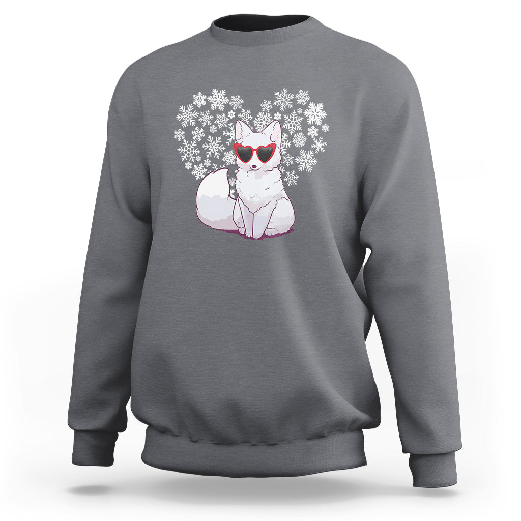 Valentine's Day Sweatshirt Arctic Snow Fox Heart Glasses Snowflake Animal Lover - Wonder Print Shop