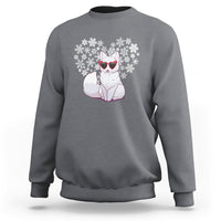 Valentine's Day Sweatshirt Arctic Snow Fox Heart Glasses Snowflake Animal Lover - Wonder Print Shop