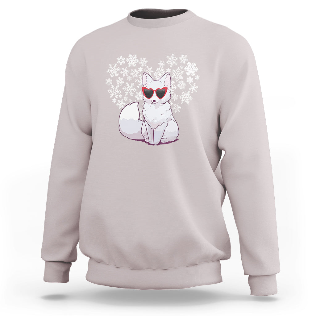 Valentine's Day Sweatshirt Arctic Snow Fox Heart Glasses Snowflake Animal Lover - Wonder Print Shop