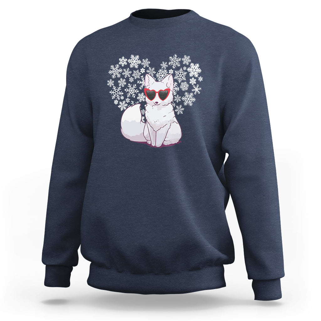 Valentine's Day Sweatshirt Arctic Snow Fox Heart Glasses Snowflake Animal Lover - Wonder Print Shop