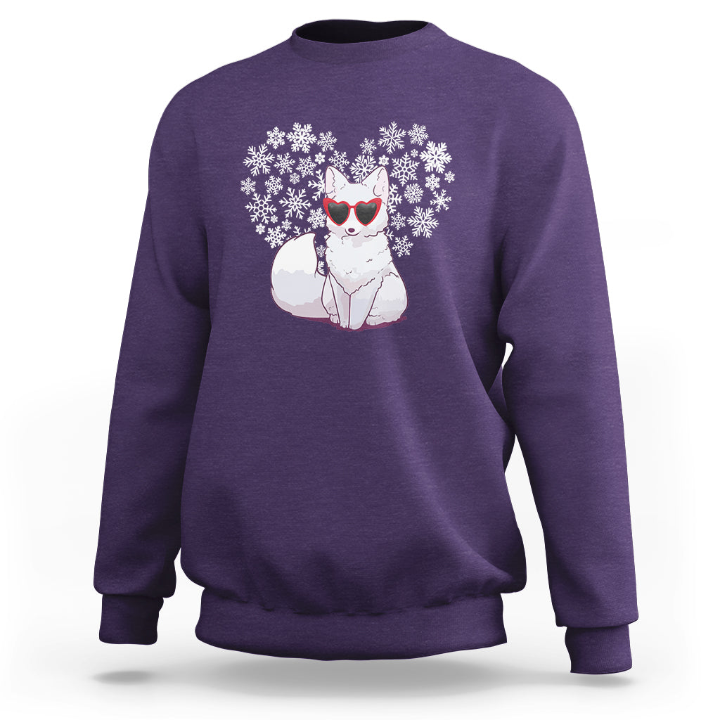 Valentine's Day Sweatshirt Arctic Snow Fox Heart Glasses Snowflake Animal Lover - Wonder Print Shop