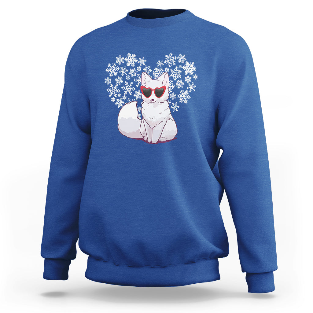 Valentine's Day Sweatshirt Arctic Snow Fox Heart Glasses Snowflake Animal Lover - Wonder Print Shop