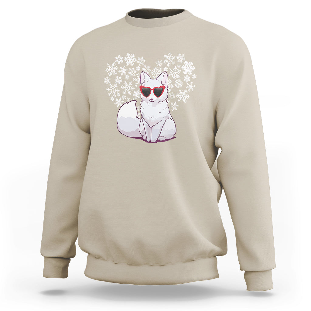 Valentine's Day Sweatshirt Arctic Snow Fox Heart Glasses Snowflake Animal Lover - Wonder Print Shop